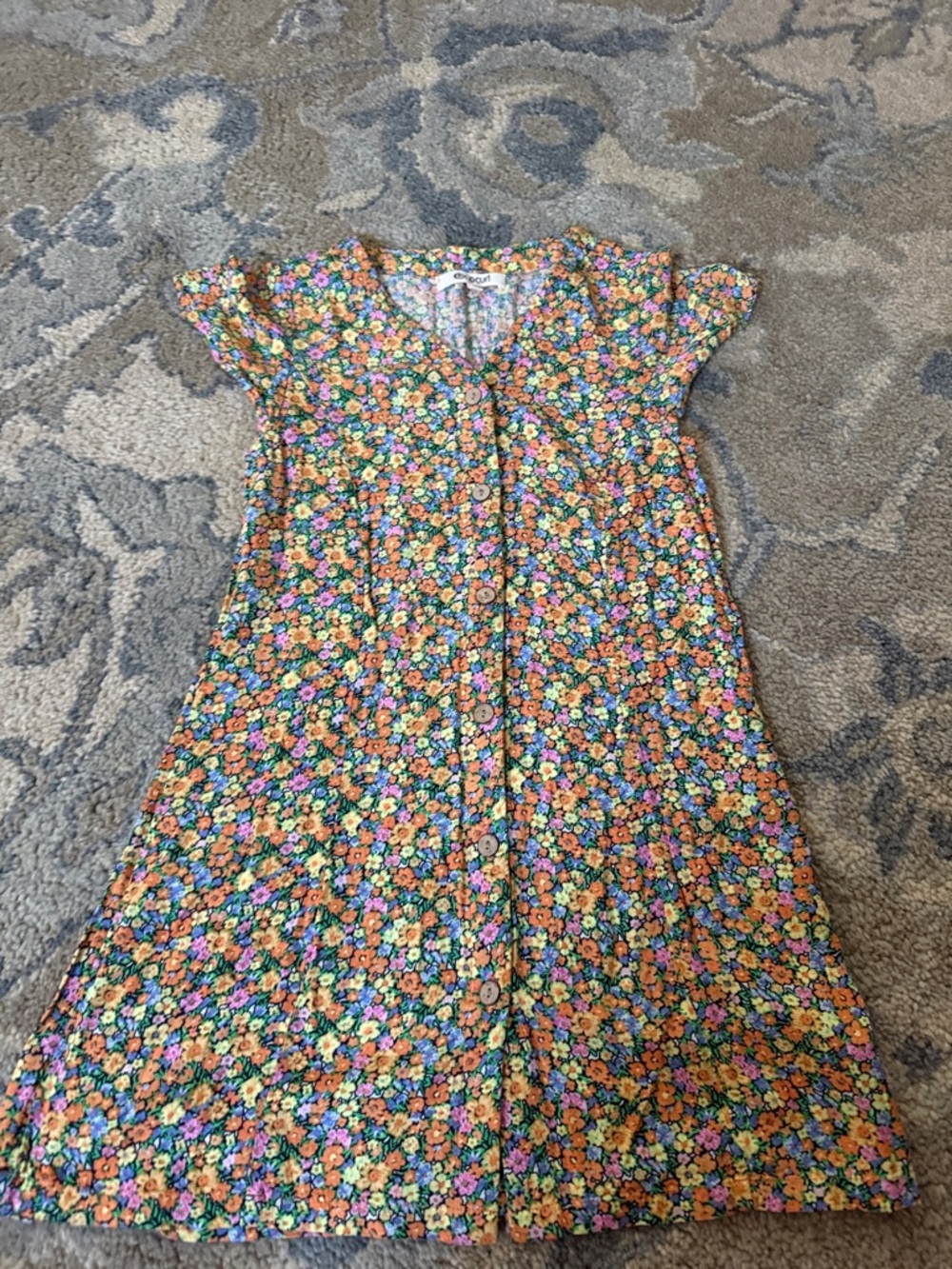Rip Curl Girls Floral Button-Front Dress in Orange, Pink, Blue